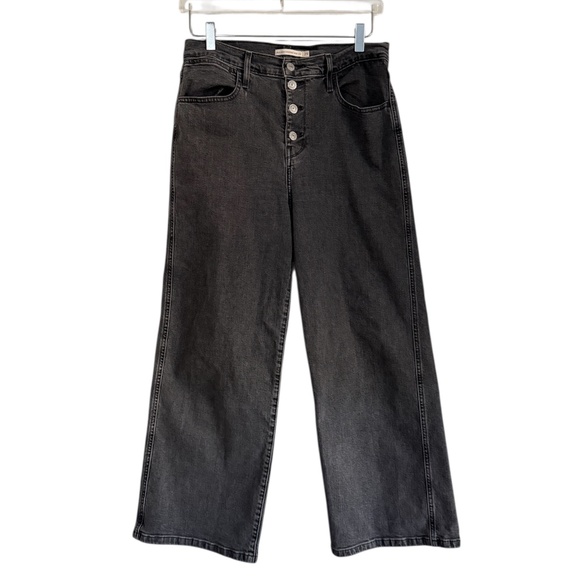 Levi”s Mile High Cropped Wide Leg Jean Size 29 x 27 Faded Black Button Fly - Picture 1 of 9